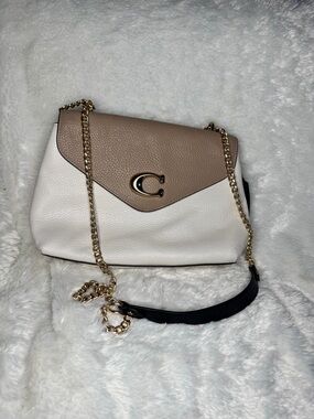 Coach Two-Tone Pebbled Leather Crossbody in White & Taupe